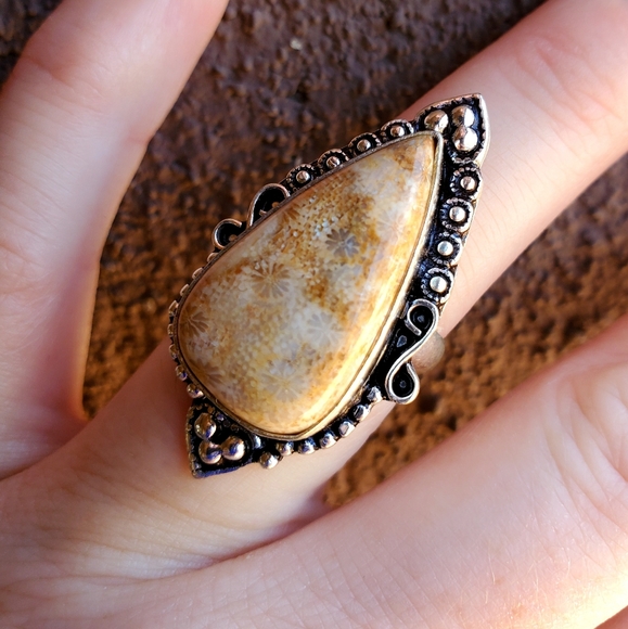 *Sale* New Fossil Coral 925 Silver Ring. - Picture 4 of 7